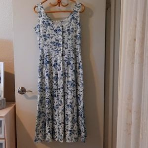 Vintage 80s MODA INTL Blue Floral Cotton Knit Midi Length Sundress- L
